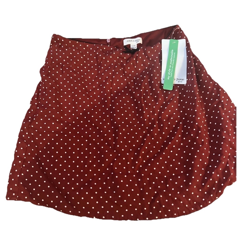 Stitch &‎ Pine Girls Large Red & White Polka Dot Rayon Blend Skirt 14